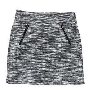 00P Loft Petites Black White Tweed Pencil Skirt Zipper Pockets Preppy Chic Punk